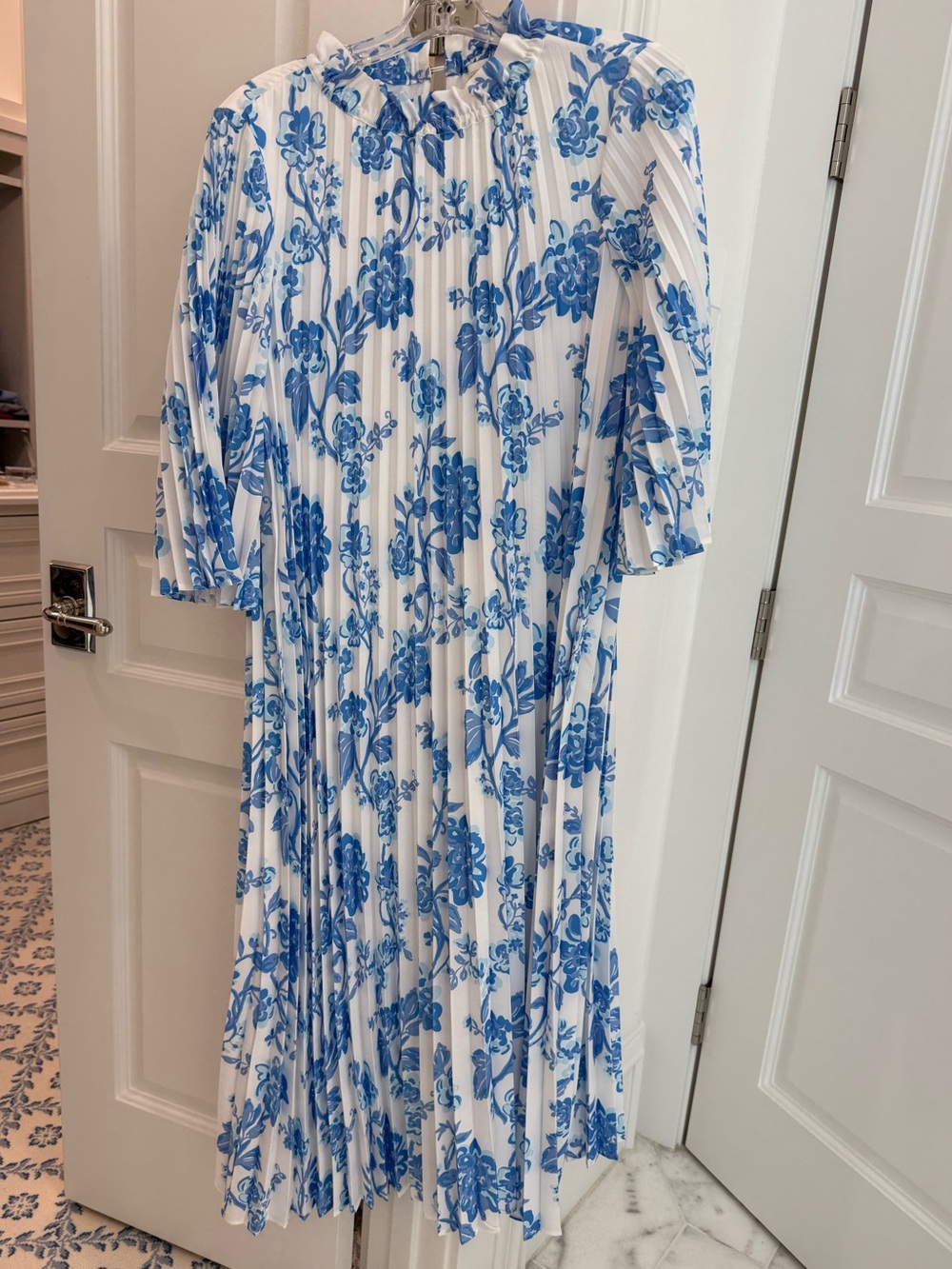 Sail to Sable Blue Floral Pleated Midi Dress